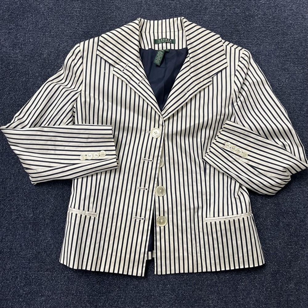 Lauren Ralph Lauren Cream Blazer with Black Pinstripes